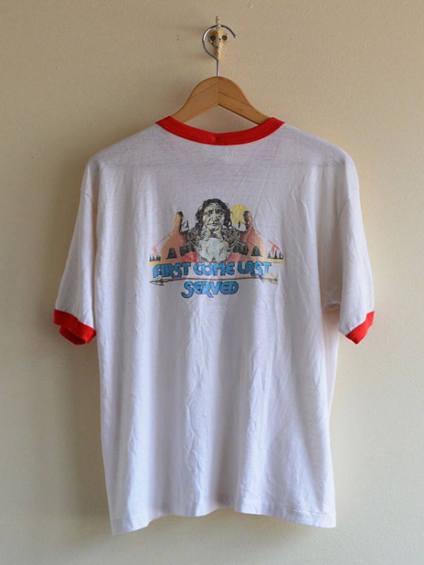 1980s インディアンフェイスだまし絵リンガーTシャツ 表記L - 古着屋 