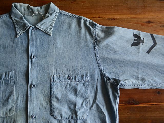 1960s US.NAVYシャンブレーシャツ 実寸L - 古着屋HamburgCafe