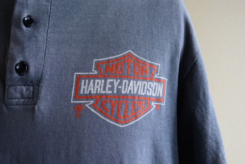 1980s Harley-Davidson ヘンリーネックTシャツ 表記L - 古着屋HamburgCafe