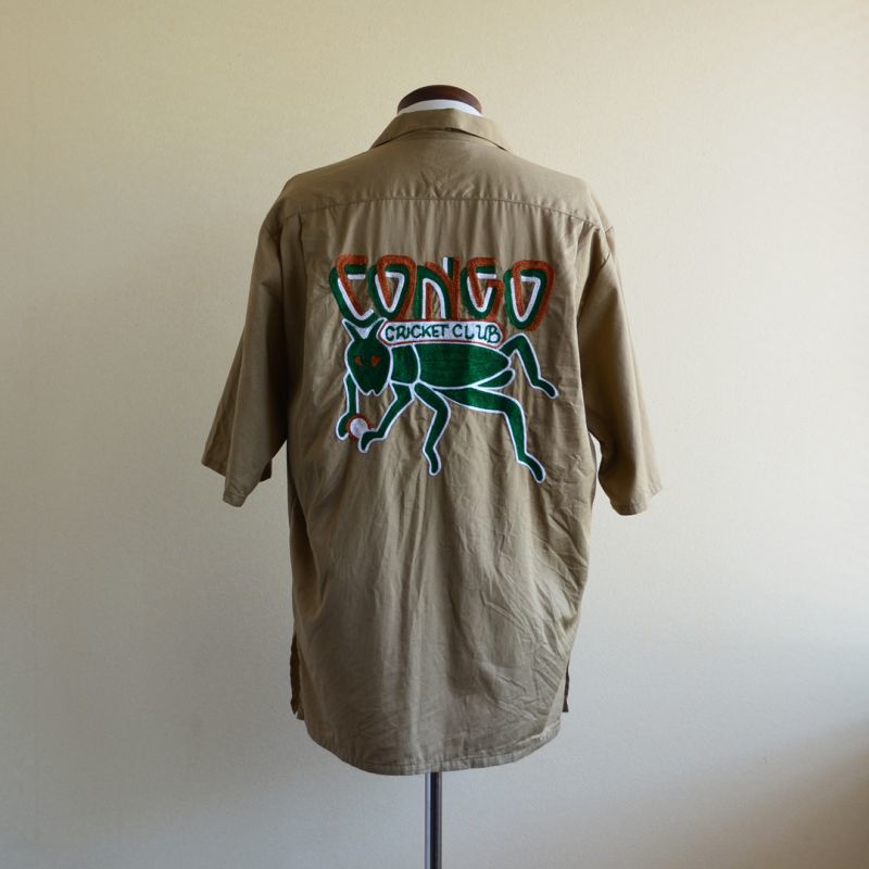 1990s BANANA REPUBLIC チェーン刺繍オープンカラーシャツ　表記L
