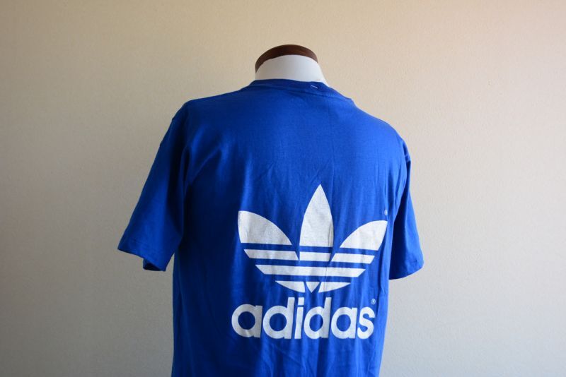 1980s adidas トレフォイルTシャツ 両面プリント 表記L 古着屋HamburgCafe