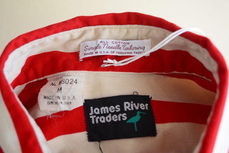 1980s James River Traders ストライプシャツ ALL COTTON MADE IN USA 表記M  古着屋HamburgCafe
