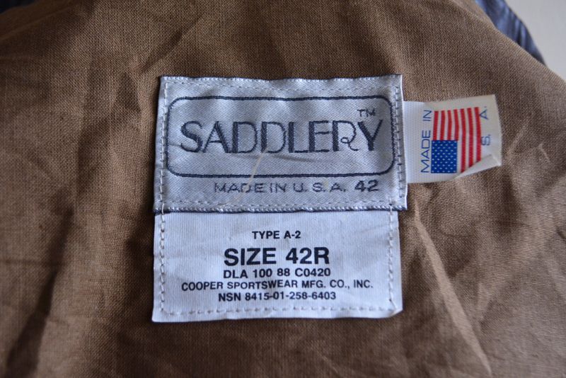 1980s A-2 フライトレザージャケット SADDLERY×COOPER SPORTS WEAR