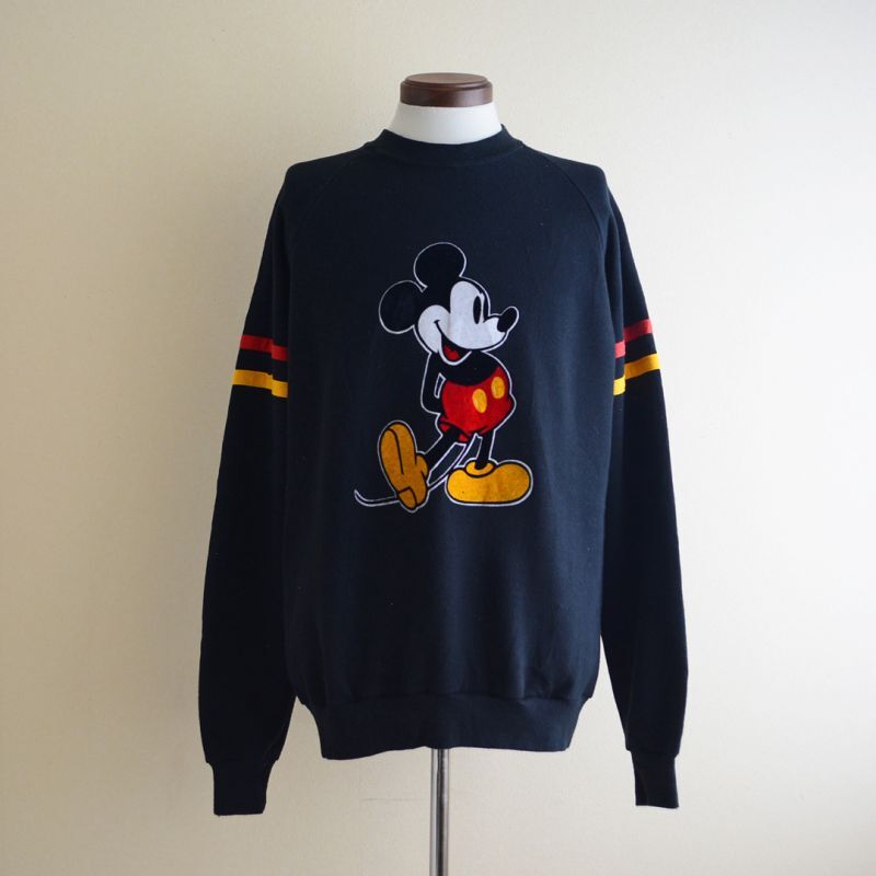 1980s Mickey Mouse フロッキースウェット 黒 L