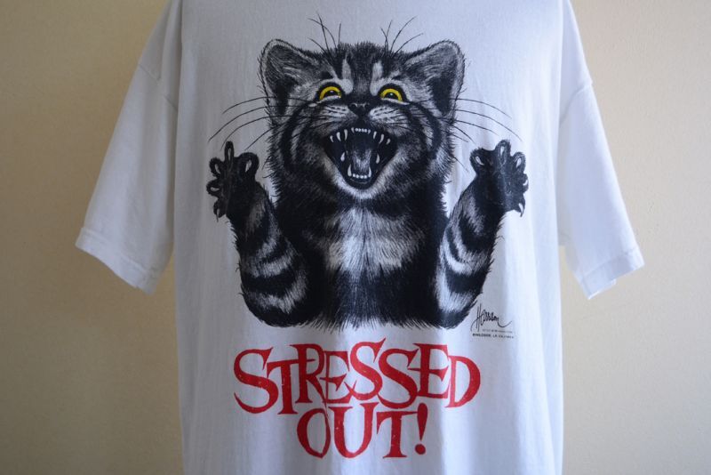 1990-00s STRESSED OUT！ ネコTシャツ　表記XL