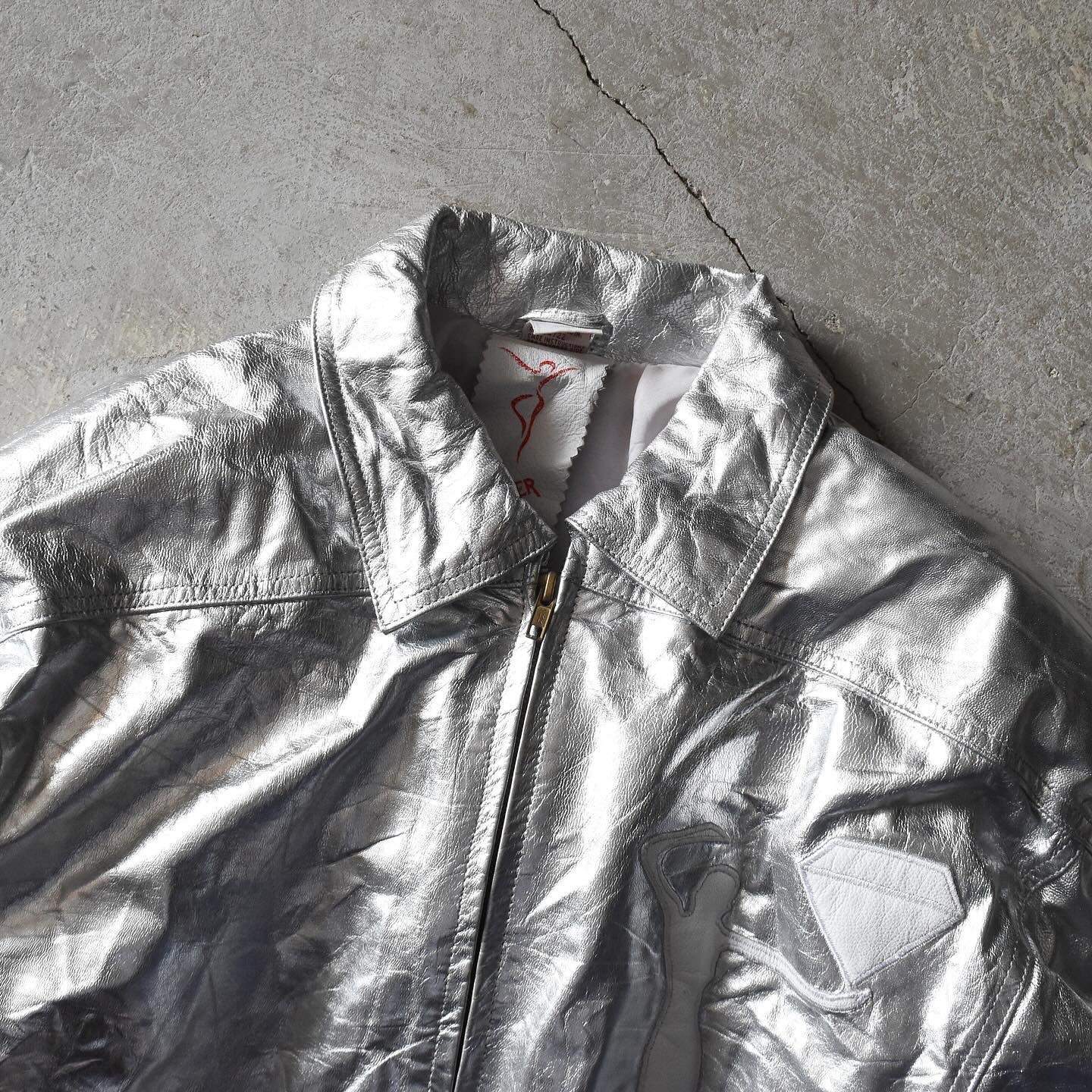 1980-90s 銀のレザージャンパー 表記L - 古着屋HamburgCafe